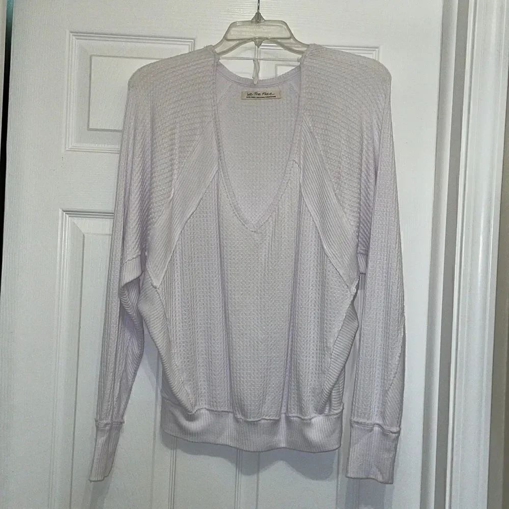 Free People We the Free White Waffle Long Sleeved V Neck